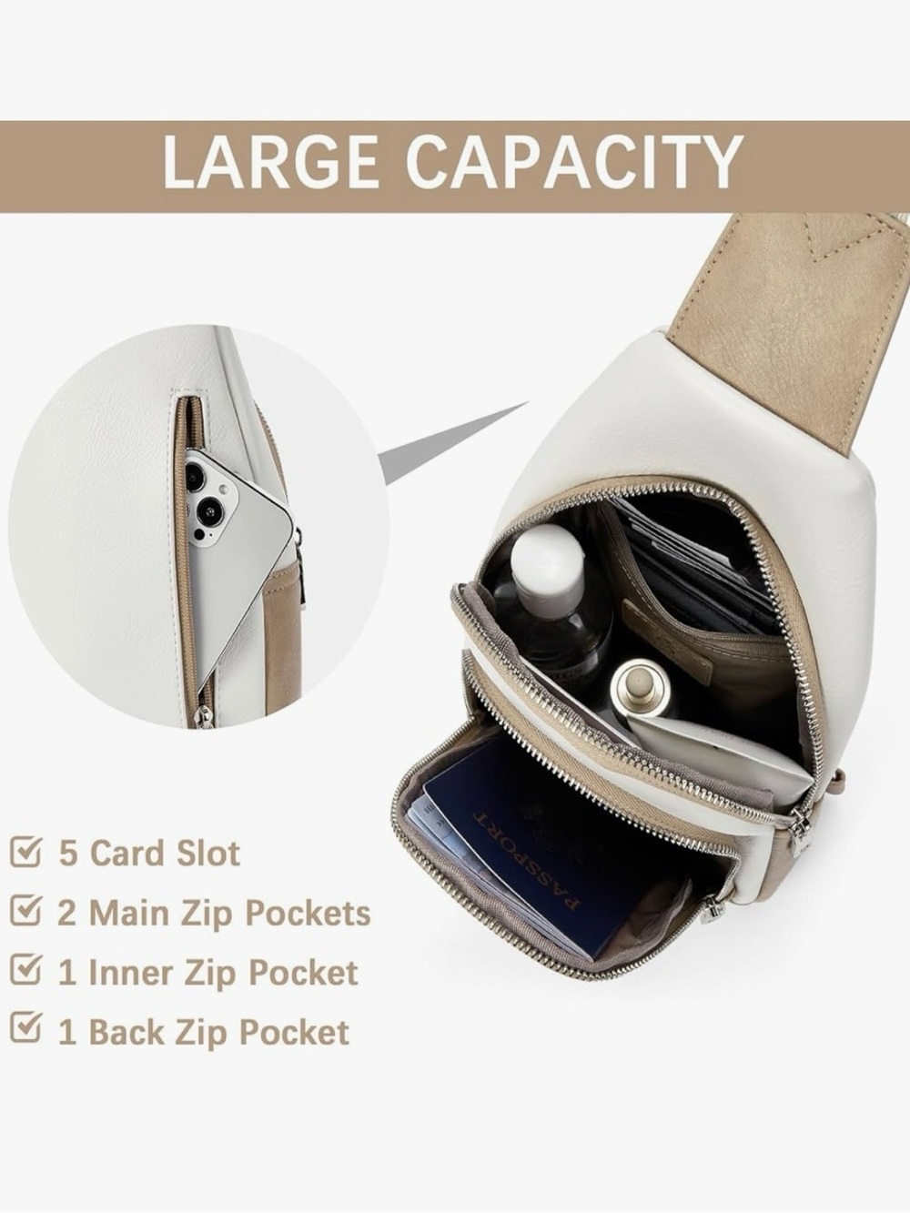 Ivory & Tan Crossbody Sling Bag - Picture 3 of 8